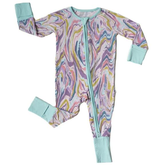 Little Sleepies Pink Marble Swirl Zippy 3-6 Month Girls OOS HTF Bamboo - Picture 1 of 6